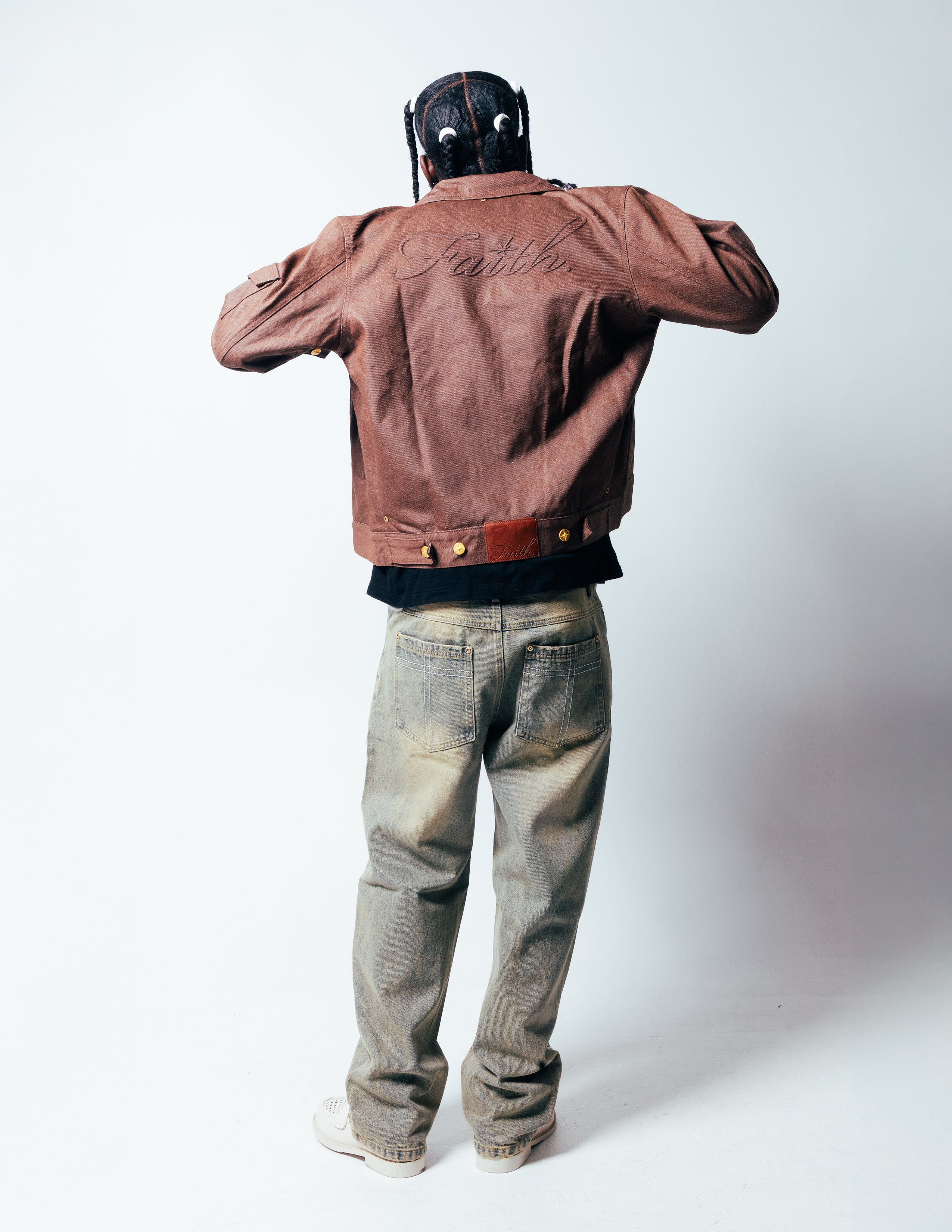 BROWN RAW WAX DENIM JACKET – FAITH BY LUIS