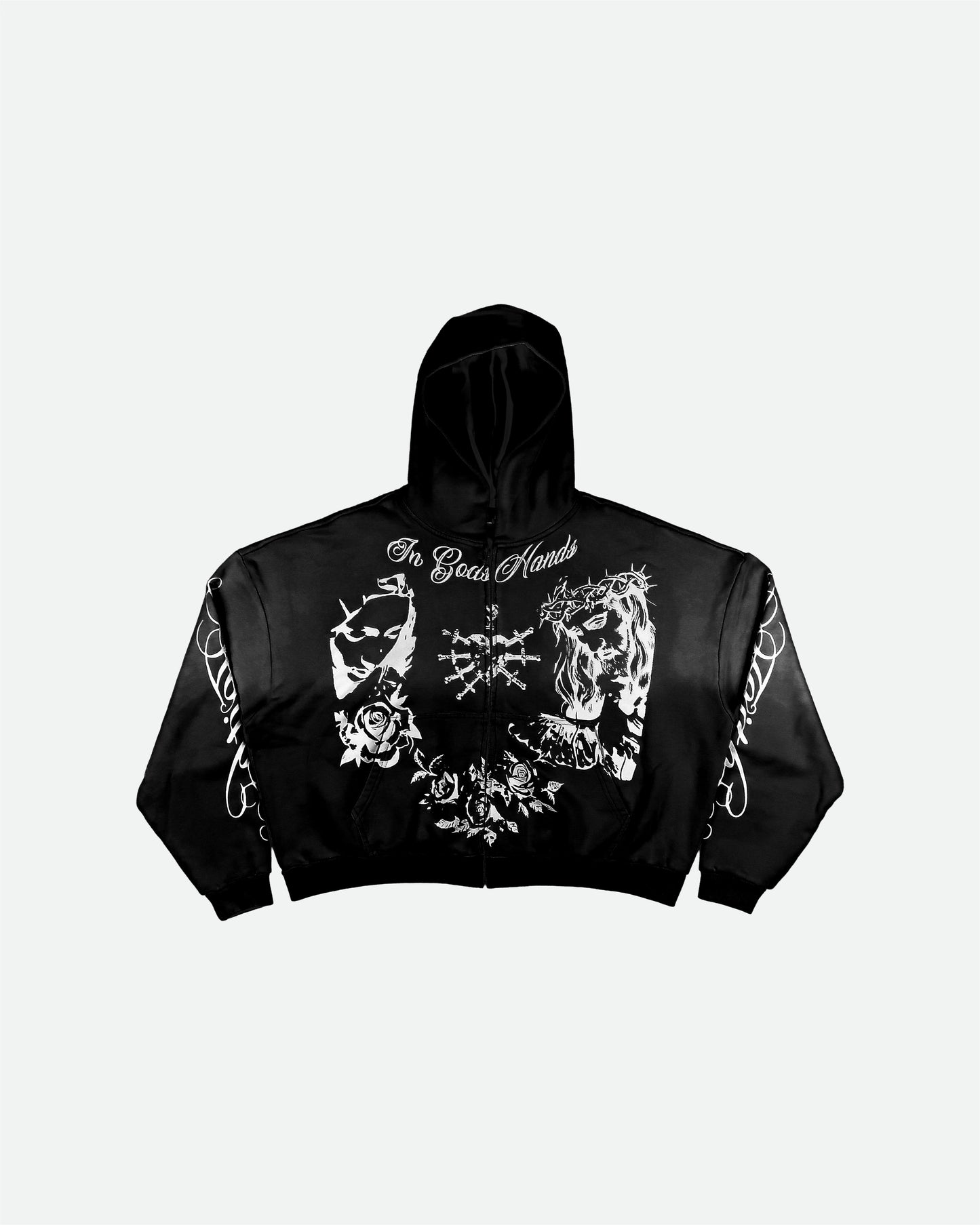'In Gods Hands' Black Zip Up