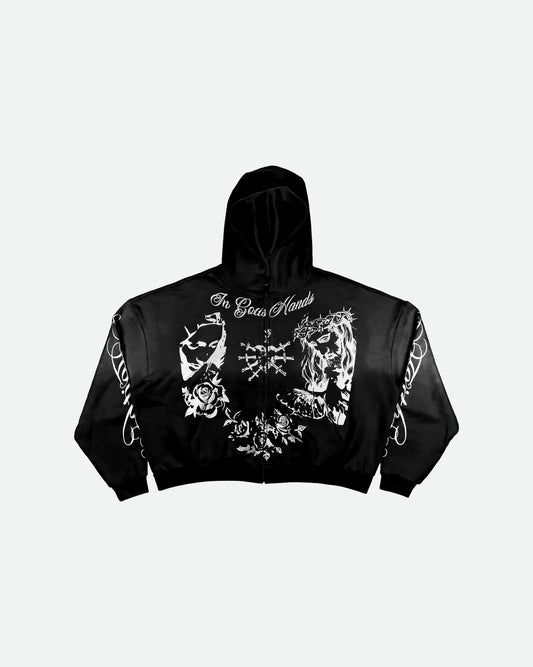 'In Gods Hands' Black Zip Up