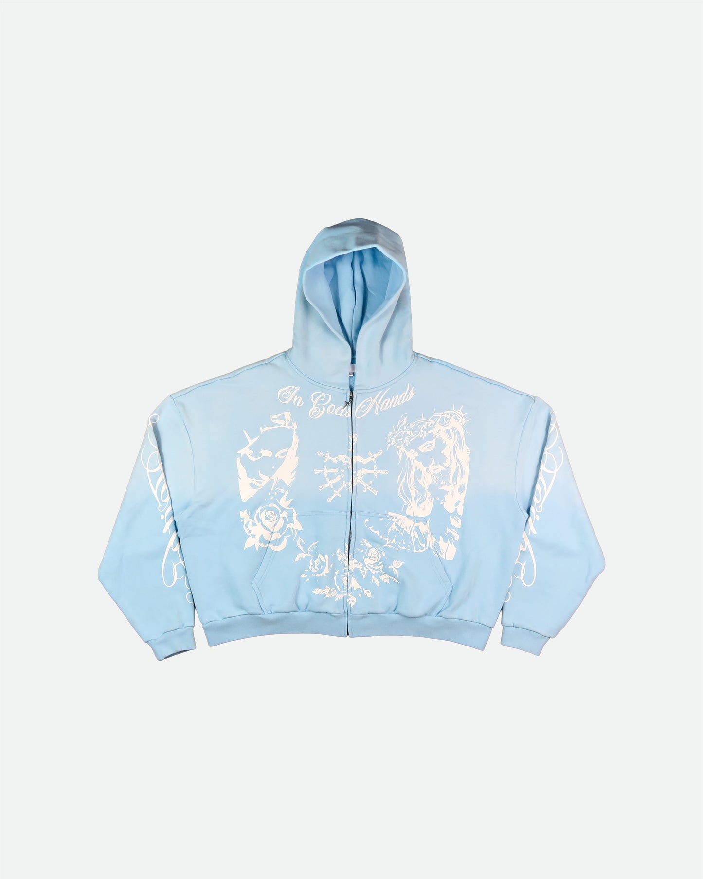 'In Gods Hands' Sky Blue Zip Up