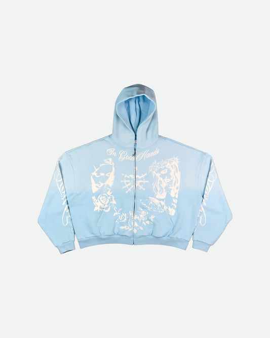 'In Gods Hands' Sky Blue Zip Up