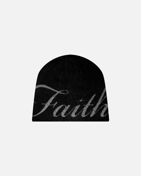 Reversible Jacquard Script Black Beanie – FAITH BY LUIS