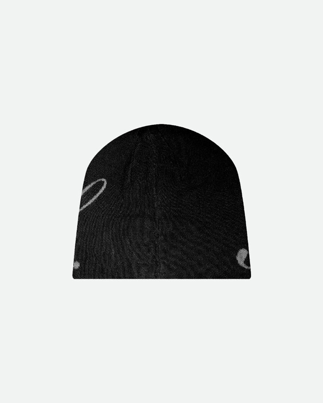 Reversible Jacquard Script Black Beanie