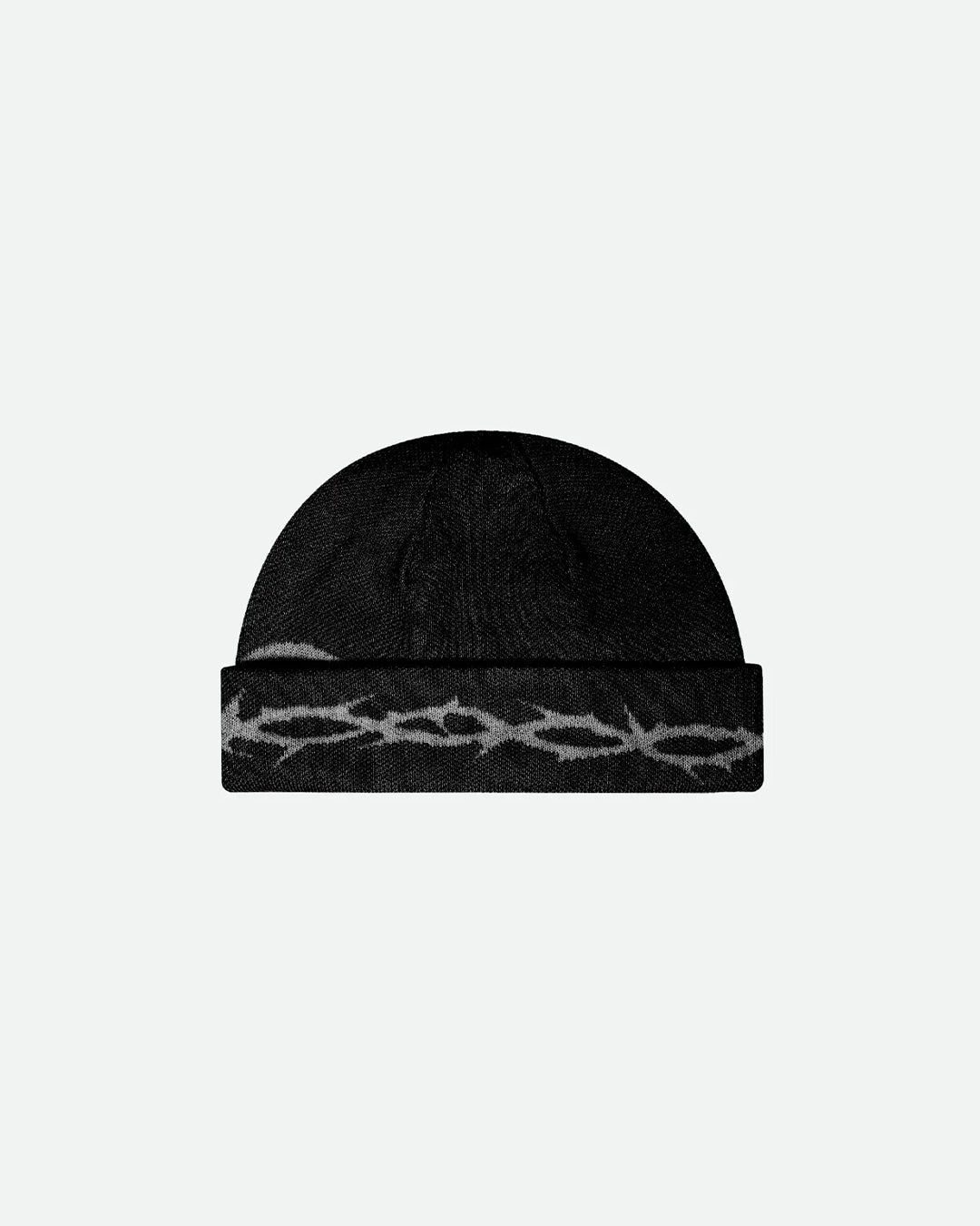 Reversible Jacquard Script Black Beanie