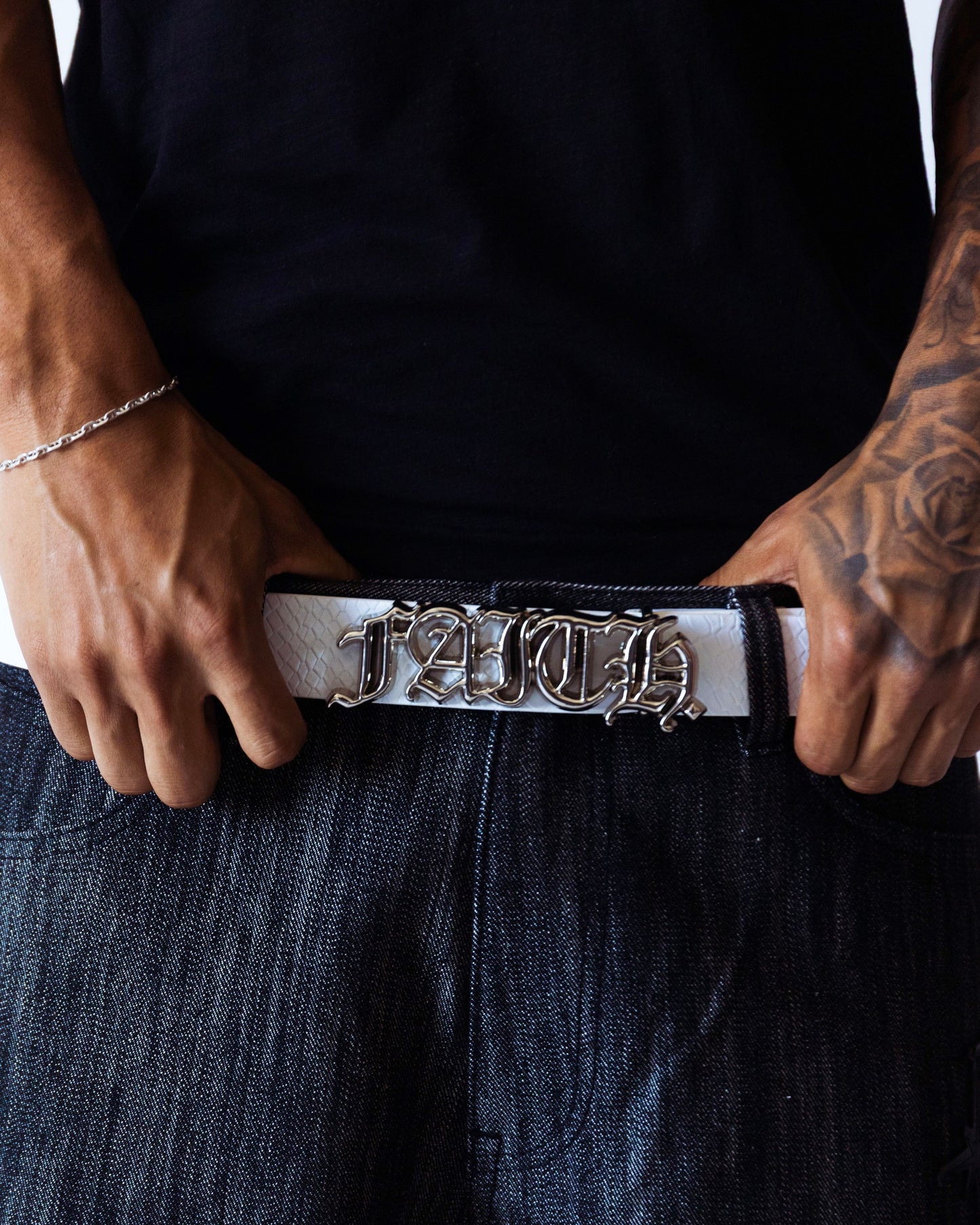 White Snake Skin Belt Strap