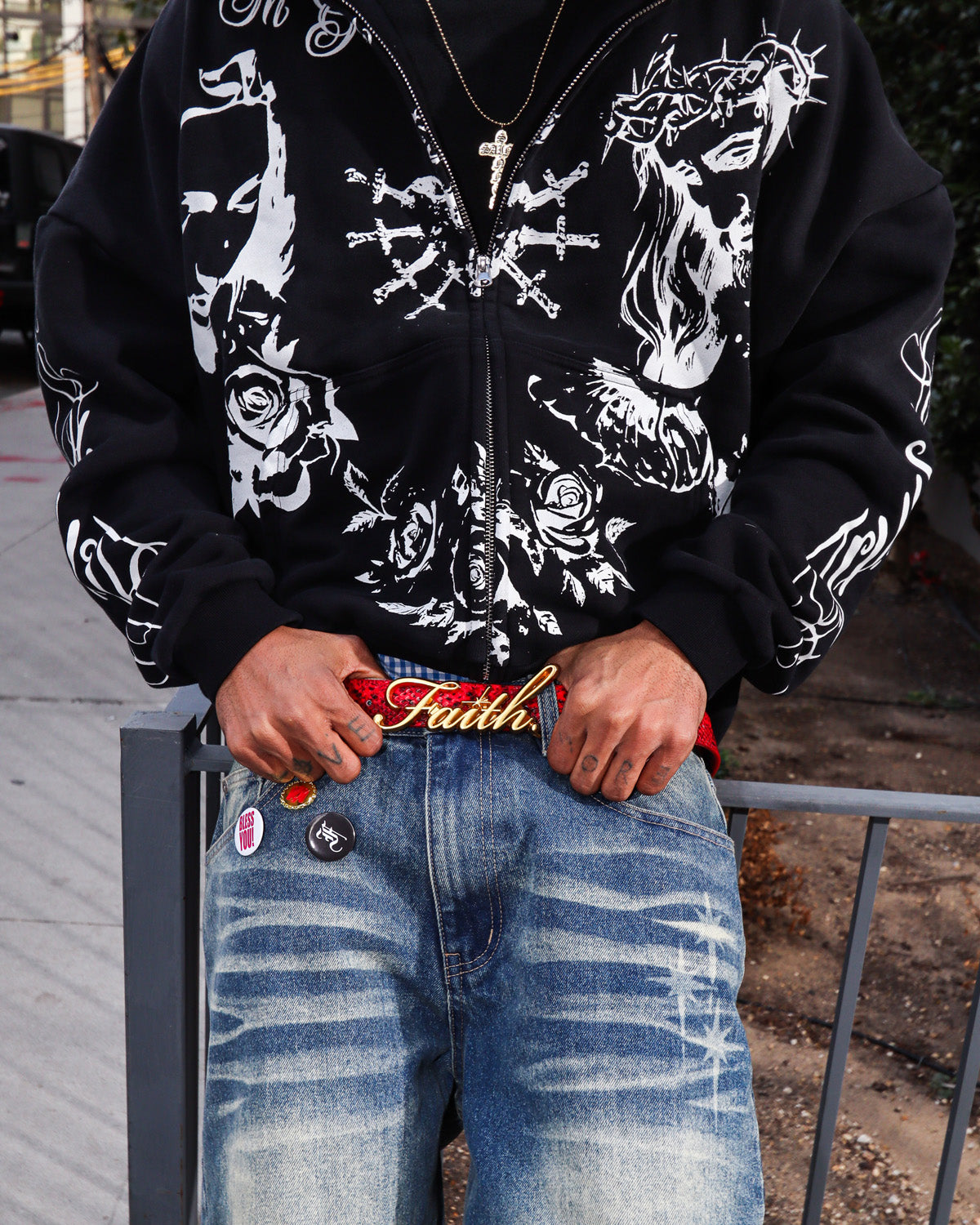 'In Gods Hands' Black Zip Up